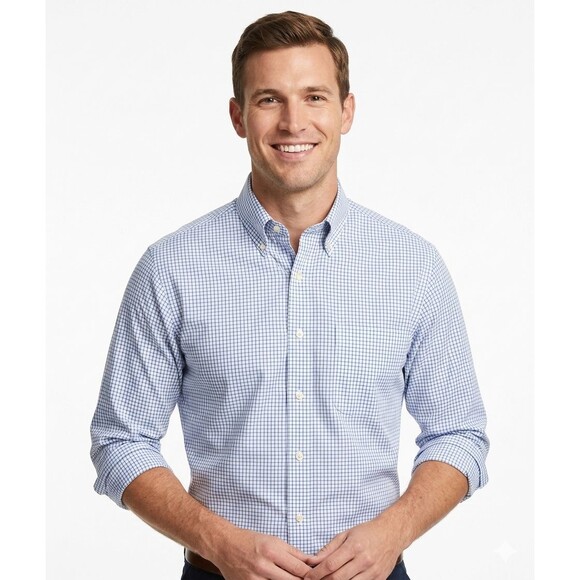 Brooks Brothers Other - Brooks Brothers Noniron Shirt Men 17 1/2-35 Madison Fit Blue Check Supima Cotton